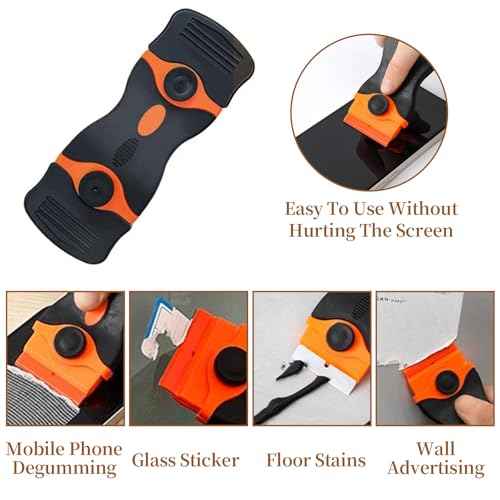 Wesoke 2 Pcs Glass Scraper Tool for Window, Double Edged Window Razor Blade Scraper, Long Handle Cleaning Scraper Tools with 10 Metal & 10 Plastic Blades for Paint, Sticker, Wallpaper, Floors, Orange