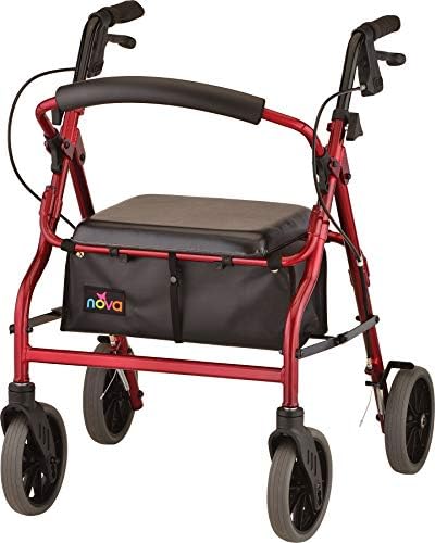 NOVA Medical Products Zoom Rollator Walker with Seat Height, 20 Inch, Red, 1 Count