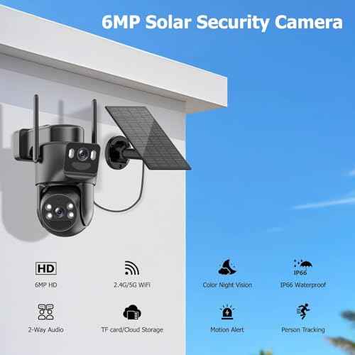 Kurain Dual Lens Solar Security Cameras Wireless Outdoor, 5G/2.4G WiFi 6, 360¡Æ View Pan/Tilt Home Security Camera with 6MP Color Night Vision, Motion Detection, Human Tracking, Spotlight Siren, Alexa