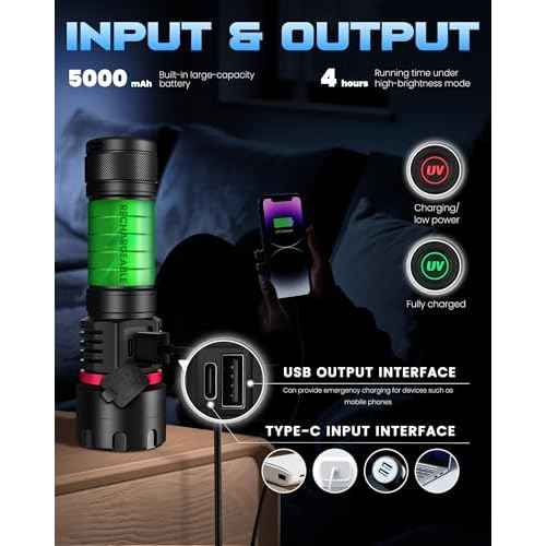 DARKBEAM UV Flashlight 365nm Blacklight 6xLED Quad-core Black Light, Rechargeable Ultraviolet Flashlights USB -C Powerful 80W Woods lamp, Detector for Rock, Pet Urine, Uranium Glass, Resin Curing