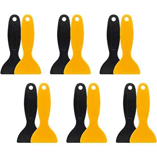 12pcs Plastic Spatula Scraper, Plastic Putty Scraper Air Bubble Remover, Paint Spatula Scraper Cleaner, Resin Print Scraper Sticker Installation Tool for Decal, Grout Removal (Black, Yellow)
