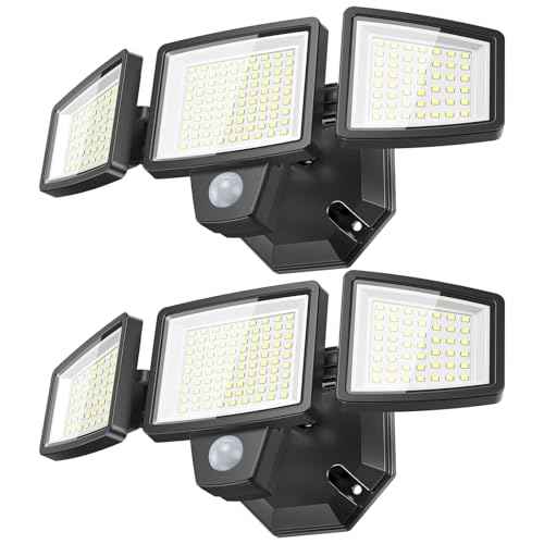 LED Security Lights Motion Sensor Outdoor Lights, 5000K Daylight, IP65 Waterproof, Dusk to Dawn, 3-Head Motion Detected Flood Light for Garage, Yard, Porch, 2Pack