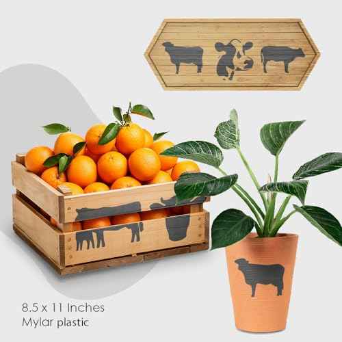 Farm Animal Stencil Set Chicken Cow Frog Bird Silhouette Templates Reusable 8.5 x 11 in Mylar Stencils for Painting Wood Signs Walls DIY Crafts (Cow)