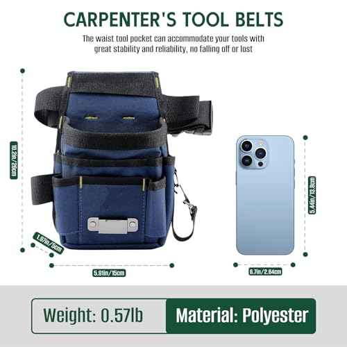 Waist Tool Bag, 8 Pockets and Screwdriver Loops Construction with Adjustable Belt, Carpenter's Tool belts, Small Tool Pouch, Tool Pouches, Tool Belts