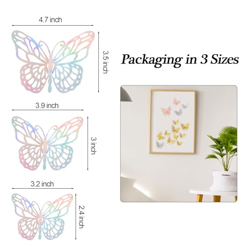 3D Butterfly Wall Decor,72 PCS Removable Stickers Wall Decorations with Traceless Stickers 3 Sizes Room Mural for Nursery Classroom Offices Kids Bedroom Bathroom (F, Silver)