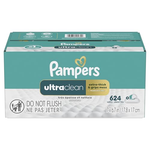 Pampers Ultra Clean Baby Wipes (Previously 'Free & Gentle'), 99% Water, Hypoallergenic, Unscented, 100% Plant Based, Plastic-Free, 624 Baby Wipes Total (8X Flip-Top Packs) [Packaging May Vary]