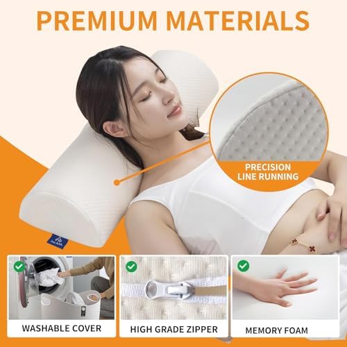 Half Moon Bolster Knee Pillow, Back Pain Relief Memory Foam Leg Pillow, Semi Roll Round Lumbar Leg Wedge for Side Sleepers - Reducing Head Neck Spine Hip Pressure - M