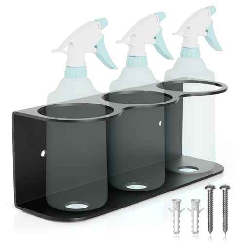 2 Pack 3 All-Purpose Spray Bottle Holder Wall Mount | Heavy-Duty Powder Coated Steel Spray Bottle Storage Rack for Garage Home Workspace | Detailing Bottle Holder (Black)