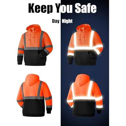 Ubon Hi Vis Hoodies for Men, High Visibility Hoodie Reflective Safety Sweatshirts Construction Workwear Black Bottom