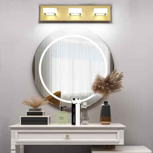 Ralbay Gold Bathroom Vanity Lights 3 Lights LED Modern Gold Vanity Lights Over Mirror Fixture Acrylic Gold Vanity Wall Light (White Light 6000K)