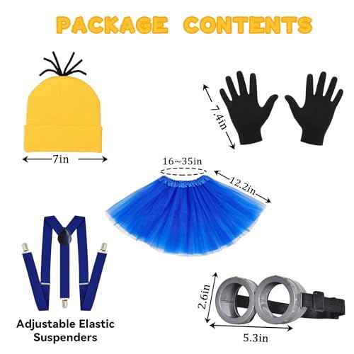 5Pcs Halloween Costumes for Girls Kids Yellow Beanie Tutu Goggles Gloves Suspenders - Cosplay Party Dress Up Set