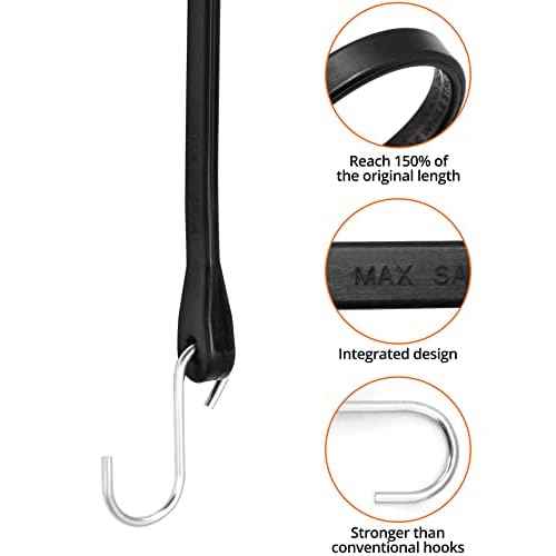 QWORK 21" Tarp Straps for Flatbed Trailers, Adjustable Tarp Straps, 50 Pack Rubber Bungee Cord Tie-Downs with Hooks for Securing Tarps, Canvases, Cargo