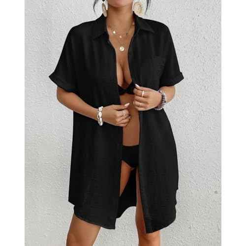 Bsubseach Women Swimsuit Coverup Shirt Dress Button Down Bathing Suit Cover Up Beachwear