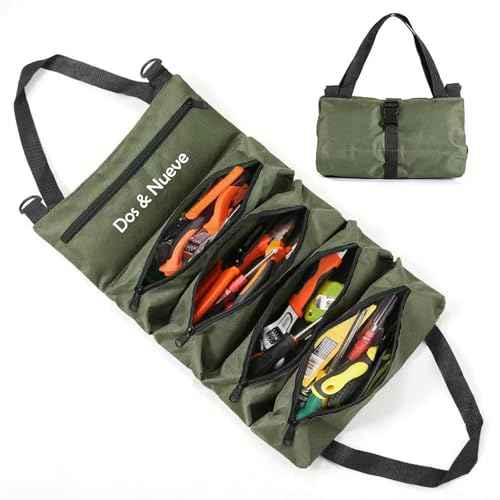 Dos & Nueve, Tool Bag with Handle, Tool Organizer, Canvas Tool Roll, Portable Foldble Tool Storage Bag, Roll Up Tool Bag Organizer, Multi-Pocket Storage Tool Bag, Tool Pouches, Army Green