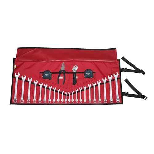BULL TOOLS 26-Pocket Tool Organizer Roll-Up Pouch with Carry Bag Heavy Duty Ballistic Polyester Canvas SAE/Metric Tool Roll for Wrenches, Screwdrivers & Small Tools, Waterproof, Compact & Durable-Red