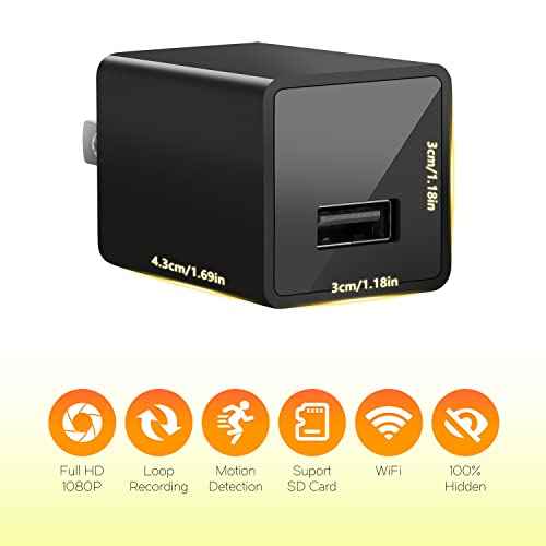 Hidden Spy Camera for Home Use, Mini Security Wireless WiFi Camera-USB Charger Camera - HD Nanny Cam,Indoor Night Vision Nanny Cam for Baby, Pets, Motion Detection Alert(Video Only)