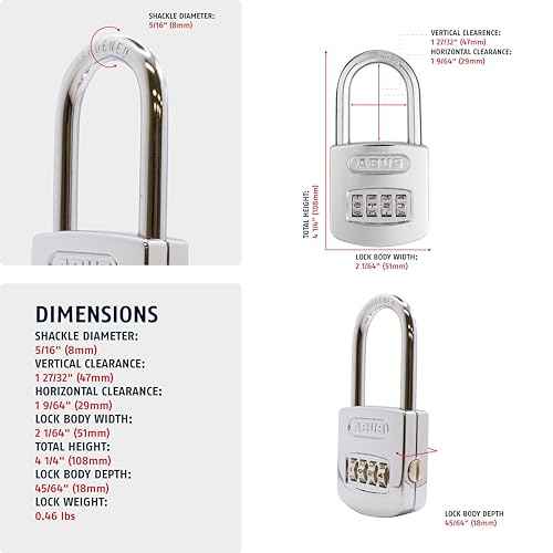 ABUS 160/50HB50 Weatherproof Resettable Chrome Combination Padlock, 4 Dial, with 2" Long Shackle