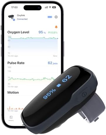 Vibeat Oxylink Wearable Pulse Oximeter - Bluetooth Oxygen Meter with Audio Notification, Rechargeable Finger Blood Oxygen Monitor for Continuous Tracking with Free App