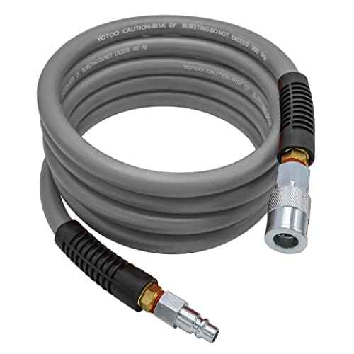 YOTOO Hybrid Lead-in Air Hose 1/2-Inch by 10-Feet 300 PSI Heavy Duty, Lightweight, Kink Resistant, All-Weather Flexibility with 3/8" Industrial Quick Coupler and Plug, Gray