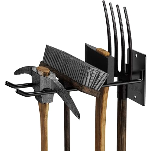 4 Pack Garage Storage Organizer for Tool Organization Heavy-Duty Solid Steel Wall Hanger for Garden Tools - Shovel Holder, Rake Broom Yard Wall Mount Hooks - Overhead Garage Storage Rack