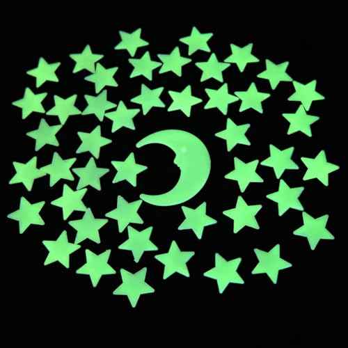 Glow in The Dark Stars for Ceiling,45Stars & 1Moon,Glow in The Dark Stars,Luminous Star and Moon Wall Stickers,Star Stickers for Bedroom Decor, Birthday Gifts£¨Green£©