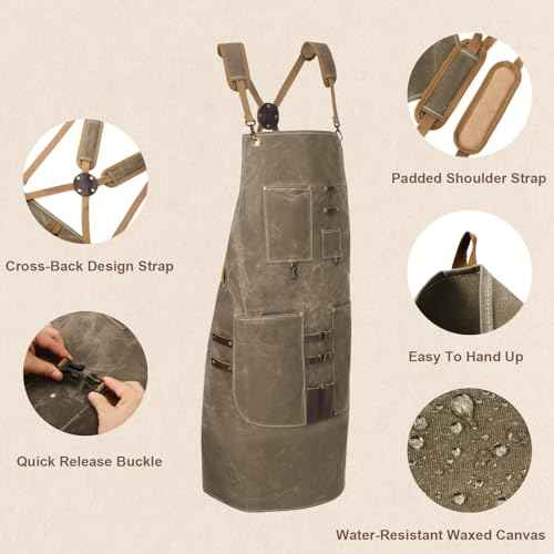 Woodworking Apron for Men Waxed Canvas Workshop Bib Apron with 13 Tool Pockets Work Apron for Carpenter Woodworker
