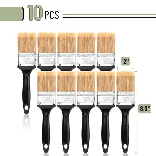 Bates- Paint Brushes, 2-Inch, 10 Pack, Plastic Handle Flat Paint Brushes for Walls and Furniture