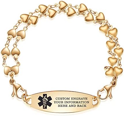 LinnaLove Heart Link Stainless Steel Interchangeable Medical Alert Bracelet