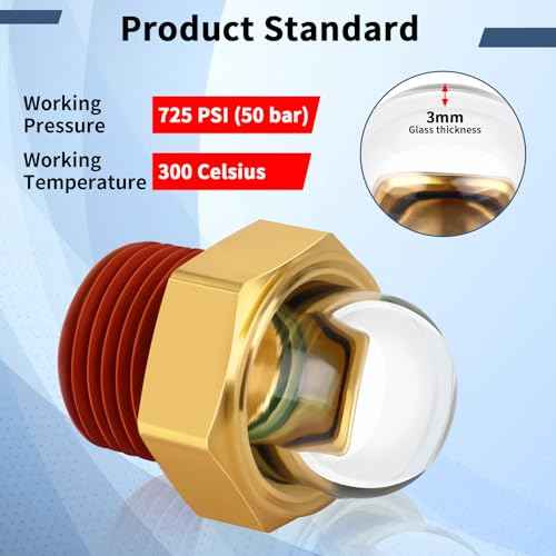 Boltigen Compressor Sight Glass, 1/2'' NPT Sturdy Brass Clear Dome Bulb Sight Gauge, Oil Level Site Glass, Tank Level Indicator Plug Window, Perfect Replacement for Air Compressor¡¢Pump¡¢Tank