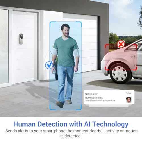 1080p Wireless Video Doorbell Camera for Home Security, Battery Powered, Live View, Cloud Storage, AI Human Detection, Night Vision, Two Way Audio, Indoor Outdoor Surveillance, 2.4G Wi-Fi only