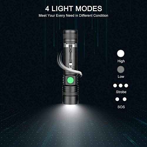 Hoxida LED Tactical Flashlight Rechargeable, IPX6 Waterproof Flashlight, 2000lm, Super Bright LED, Zoomable, Pocket-Size Small LED Flashlight for Hiking, Camping, Emergency