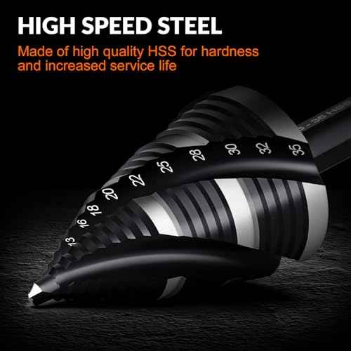 THINKWORK Four Spiral Flute Step Drill Bit Set (Metric), 5 Pcs HSS Step Drill Bits (4mm-35mm) Unibit Step Drill Bit, 6mm and 10mm Shank Step Bits for Aluminum, Wood, Plastic, Metal
