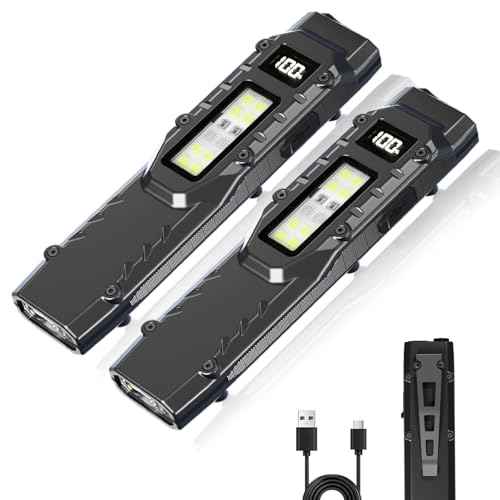MAKDAK EDC Tactical Flashlight Rechargeable - 2PARK Digital Display High Lumens Pocket Light,5+4 Modes with UV Red White LEDs,Stainless Steel and IPX4 for Everyday Carry,Camping,Emergency