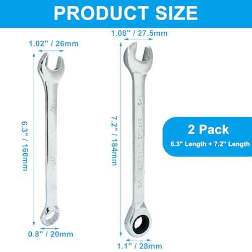 1/2 Inch Ratcheting Wrench Set, 2 Pieces SAE Ratcheting Combination Wrench with 12 Point Design, 72 - Tooth Ratchet Spanner with Chrome Plating