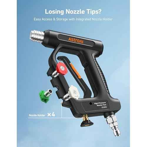 AstroAI Short Pressure Washer Gun with Swivel - High Pressure Washer with 4 Nozzles and 3/8¡± Swivel Quick Connector Plug - 4060PSI Max and Compatible with Hose, Foam Cannon Car Wash Foam Gun, Black