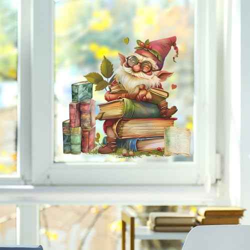 Gnome Reading Wall Decals Books Reading Wall Stickers Peel and Stick Wall Art Decals for Kids Room Classroom Nursery Bedroom Playroom Decor (Style1)