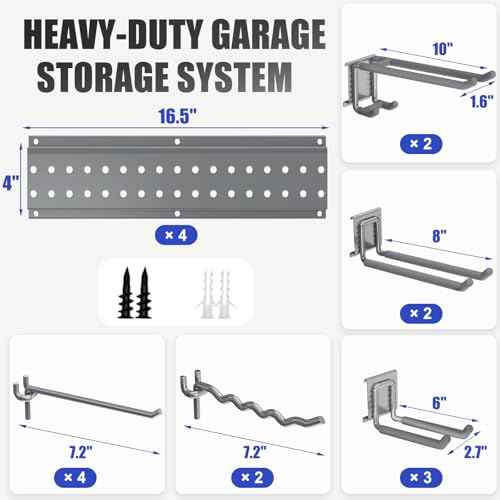 Garage Tool Organizer Wall Mount 64 inches with 13 Adjustable Heavy-Duty Hooks, Garage Organization, Garden Tool Storage Rack, Yard, and Shed, Holds Up to 520 lbs (Grey)