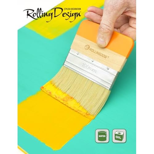 ROLLINGDOG 4" Flat Paddle Paint Brush - Decorative Brush for Walls Texture Paint and Artist Painting