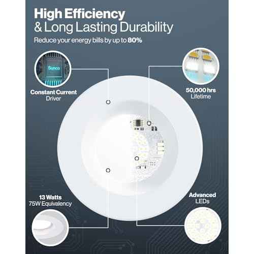 Sunco 6 Pack Recessed Lighting 6 Inch, Retrofit Can Lights, 965LM, 13W (75W Equivalent), Selectable CCT 2700K/3000K/3500K/4000K/5000K, Dimmable, Baffle Trim, Damp Rated UL