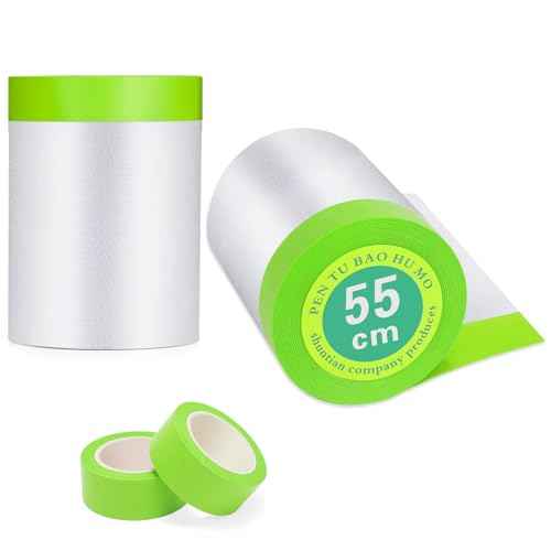 Pre-Taped Masking Film for Painting - 22" x 66'Painters Plastic roll,with Automotive Paint Tape,Decoration Painters Plastic,Windows and Furniture Protection (2 Rolls)