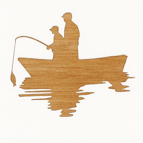Father and Son Fishing in Boat Stencil 8.5x11 Inch Reusable Template for DIY Crafts Painting Walls Wood Glass and Scrapbooking