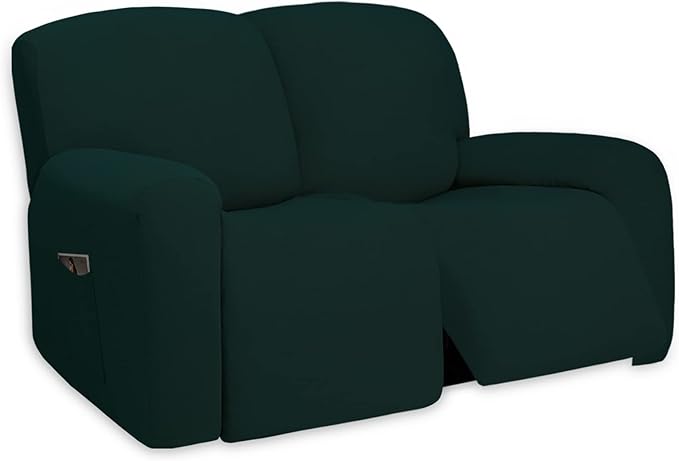 PureFit Super Stretch Loveseat Recliner Sofa Couch Cover with Pocket – 2 Seat Non Slip Soft Sofa Slipcover, Washable Reclining Furniture Protector for Kid, Pet (Recliner Loveseat, Deep Teal)