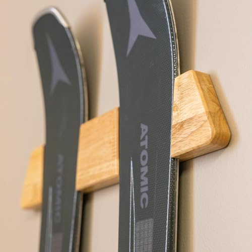 StoreYourBoard Minimalist Wood Ski Rack ? Vertical Ski Storage Holder for Home & Garage, Solid Wood Ski Wall Mount Display Rack, Holds 50 lbs