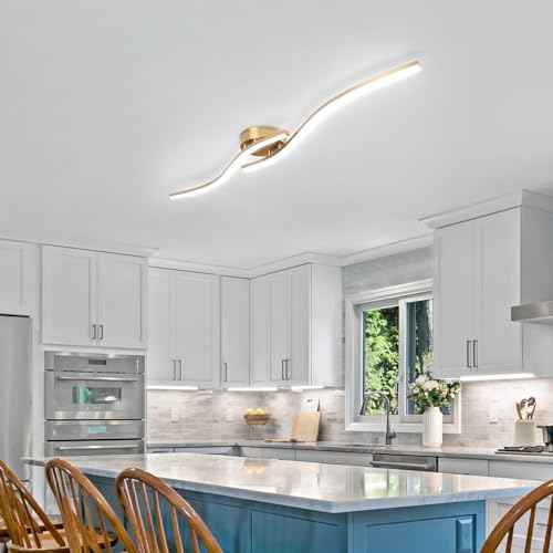 28W Linear Ceiling Light Gold Modern LED Ceiling Light Fixture 6000K Aluminum 39.37Inch Long Ceiling Lamp for Hallway, Kitchen, Bedroom, Dining Room