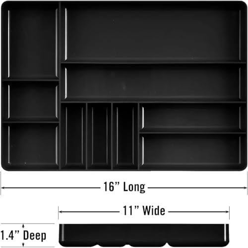 Ernst Manufacturing 2 Pack of 10 Compartment Trays For Toolbox Drawer Organization, Stackable, Sturdy, Fuel and Solvent Resistant, Thick Plastic - Black - Made in the USA