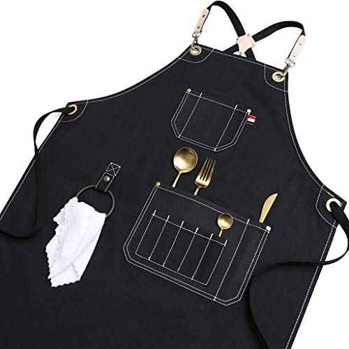 Jeanerlor - Canvas Work Apron with Pockets Cross Back Straps Design Up to XXXL