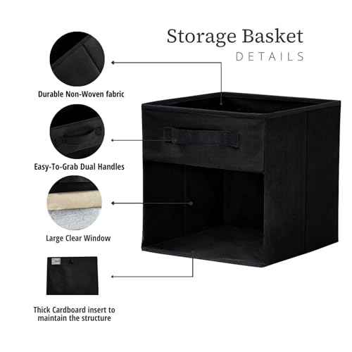 DECOMOMO Storage Bins, Cube Storage Bin with Window, Fabric Storage Cubes for Shelves (11" / 6pcs, Black)