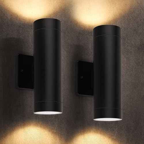 LUTEC Outdoor Wall Light Fixtures, Integrated LED Cylinder Up-Down Sconce, 16W 3000K Waterproof Aluminum Exterior Lighting, Modern Matte Black Wall Sconce Outdoor Lighting for Porch, Entryway, 2 Pack