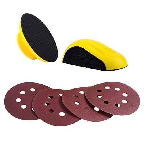 Hook and Loop Hand Sanding Block 5 Inch Mouse and Round Sanding Holder 2 PCS Hand Sanding Pad for Woodworking Hook Backing Sandpaper Holder for Furniture