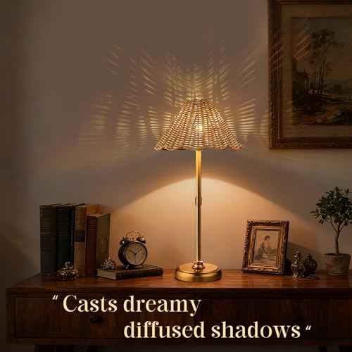 20.5'' Tall Cordless Boho Rattan Table lamp, 5200-mAh Rechargeable Battery, 3-Level Brightness Dimmable, Build-in LED 320 Lumen Max, for Bedside Restaurant Resort Hotel Dining Table